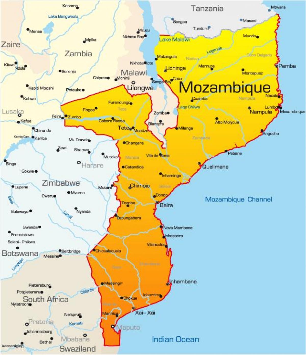 モザンビークで地図-地図のモザンビーク（東アフリカ-アフリカ）