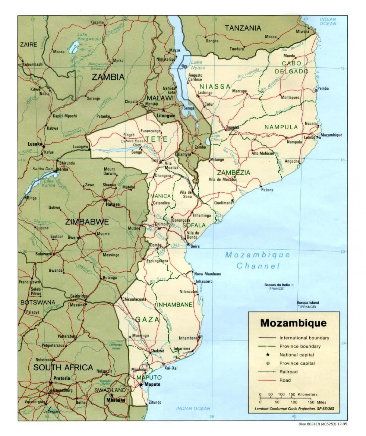 地図のモザンビークの地図詳細